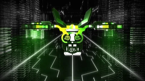 Drone from the future is passing through cyberspace above the white motherboard Stock Footage 279820100