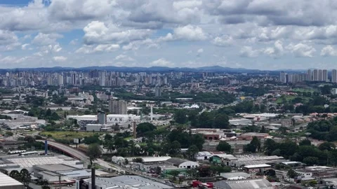 Drone with a general view, panning from right to left, of the city of Curitiba Stock Footage 306313764