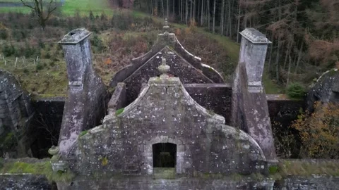 Drone Glide Above Carmichael House Ruins - Interior Perspective  4k Stock Footage 256046713