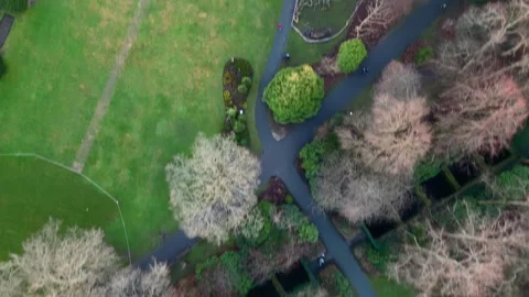 Drone Glide Over Kibble Palace, Glasgow Botanic Gardens and City Skyline Stock Footage 263494240