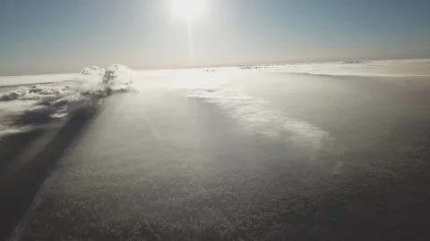 Drone gliding across the snowy forest Stock Footage 333603876