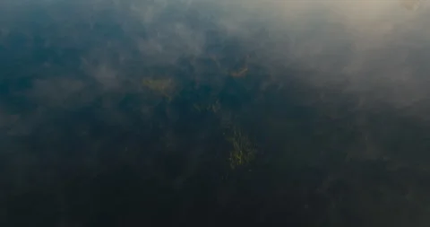 Drone Gliding Over a Misty Lake Revealing Forest Reflections at Golden Autumn Vidéo 348917375