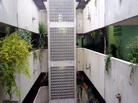 Drone goes inside a residential complex from the top to the foundation Video stock 80148946