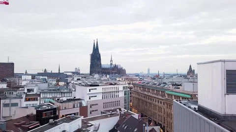 Drone Going Up Cologne City Stock Footage 99378059