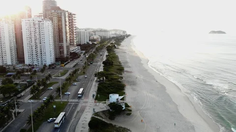 Drone going down in Barra da Tijuca beach Stock Footage 89860850