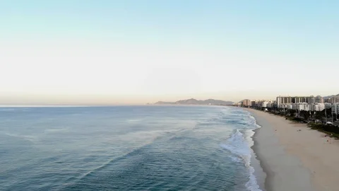 Drone going down in Barra da Tijuca beach Stock Footage 89861141