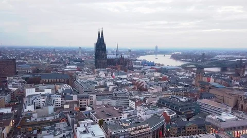 Drone Going Down Cologne Cathedral Stock Footage 99378085