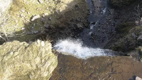 Drone going over a waterfall edge pointing down - Whernside, Yorkshire 60fps Stock-Footage 88952800