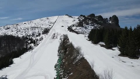 Drone going through "Stara Planina" sign and moving towards mountain top Stock Footage 275976214