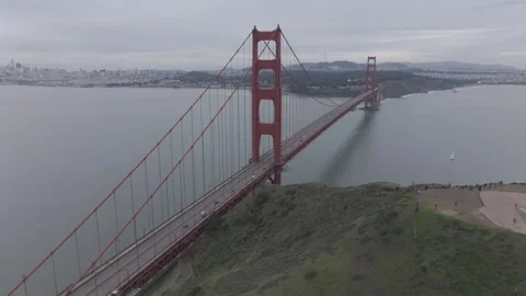 Drone Golden Gate Bridge on cloudy day 3 Stock Footage 265486812