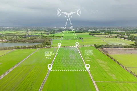 Drone Gps positioning system, Aerial view land plot. Site survey for proper.. Stock Photos