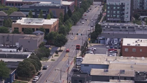 Drone Grandview Heights fire chief SUV truck with sirens drives down road Stock Footage 341622558