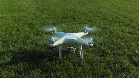 Drone On Grass With Motors On Stock Footage 92401252
