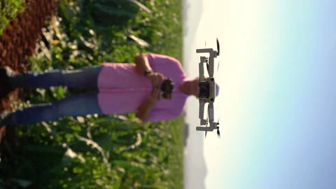 Drone as head of person. Operator behind the drone flying in a sustainable .. Stock Footage 228985072