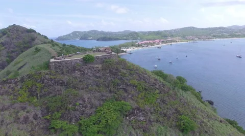Drone heads towards mountain - St Lucia Stock Footage 61858629