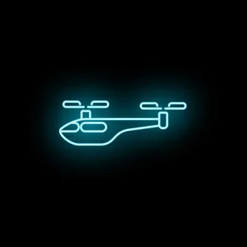 Drone helicopter neon glowing light outline icon Stock Illustration