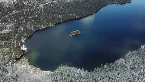 Drone high above Emerald Bay slowly rotation to the right Stock Footage 83229669