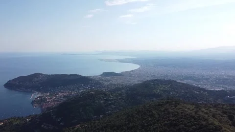 Drone High Altitude View Nice City Coast Cinematic France Stock Footage 331661071