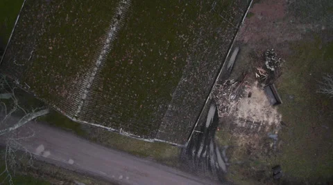 Drone high angle Aerial view of old country house roof. Spooky feeling. Stock Footage 45612455