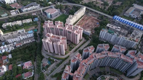 Drone high angle tilt view of modern high rise residential towers highlight.. Stock-Footage 344878112