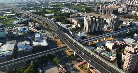 Drone: High Angle View Of City Street in Taiwan Stock Footage 233226455