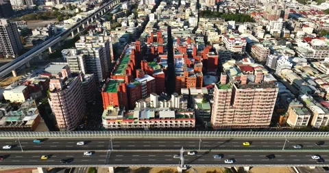 Drone: High Angle View Of City Street in Taiwan Stock Footage 233226461