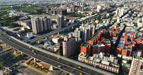 Drone: High Angle View Of City Street in Taiwan Stock Footage 233226481