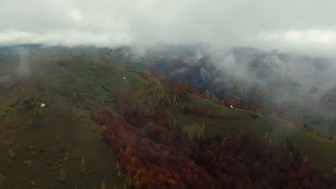 Drone high flight over green hills and colorful forests. Stock Footage 78630001