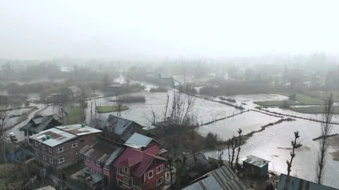Drone highlighting the magical freeze framed by misty winter mornings. Stock Footage 311021047