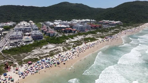 Drone hight scene beach florianópolis seen from the top seaside town near Vidéo 228216488