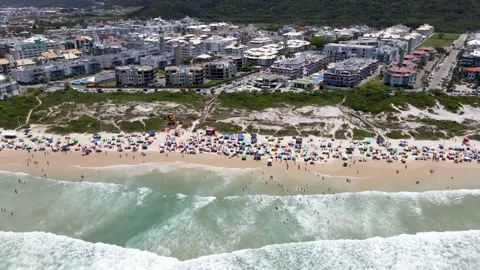 Drone hight scene beach florianópolis seen from the top seaside town near Stock-Footage 228216701