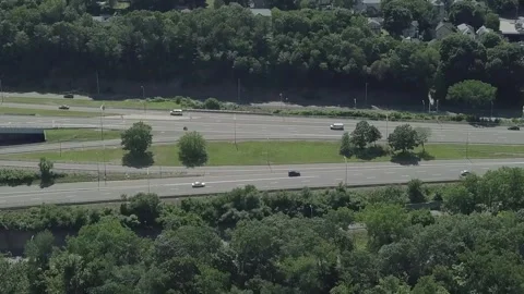 Drone highway flyover, trees Stock Footage 304367936