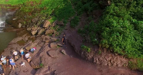 Drone - Hiker at High Falls 1 Stock Footage 128935448