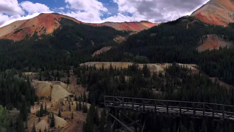 Drone:  Historic Mines On Red Mountain Pass, Colorado Stock Footage 343868266