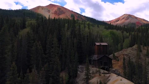 Drone:  Historic Mines On Red Mountain Pass, Colorado Stock Footage 343868273