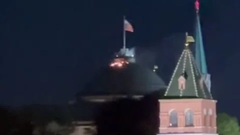 Drone hits the Kremlin. A kamikaze drone struck the Kremlin. Rocket explosions i Stock Footage