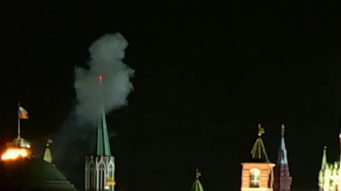Drone hits the Kremlin. A kamikaze drone struck the Kremlin. Rocket explosions i Stock Footage