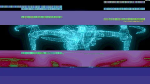 Drone hologram glitching with digital data errors Stock Footage 339229904
