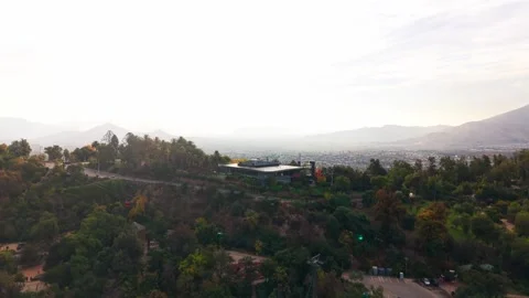 Drone Horizontal Backward View of San Cristobal Cableway and Santiago City .. Stock Footage 339254173
