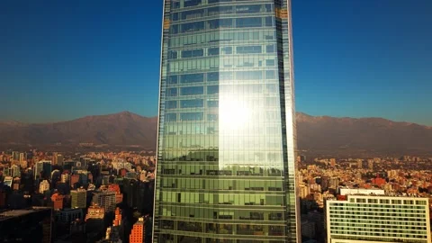Drone Horizontal Close Up Tracking View of Costanera Center Glass Facade wi.. Stock Footage 339254213