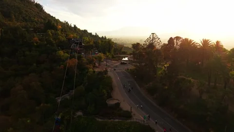 Drone Horizontal Forward Shot of the San Cristobal Cableway Station and Par.. Stock Footage 339254187