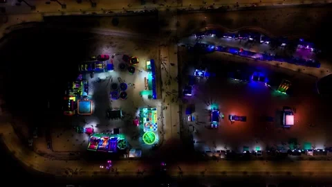 Drone Horizontal Forward Top Down View Over an Illuminated Town Boulevard a.. Stock Footage 339252846