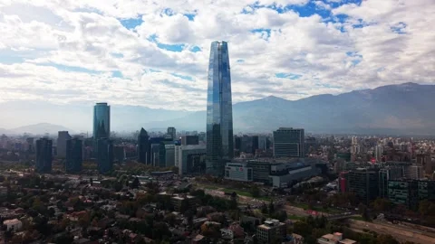 Drone Horizontal Forward Tracking View over Santiago City, Costanera Center.. Stock Footage 339254131
