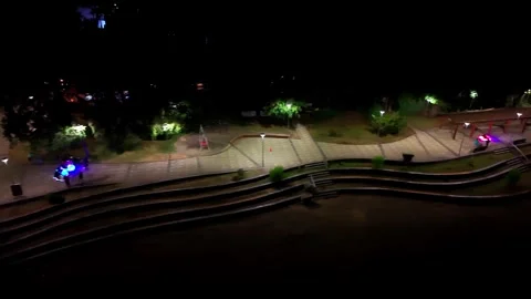Drone Horizontal Panning View over a Coastal Town Boulevard and Plaza Park .. Vídeos de archivo 339252275
