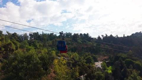 Drone Horizontal Stationary View of Cable Cars Moving Along the San Cristob.. Video stock 339254134