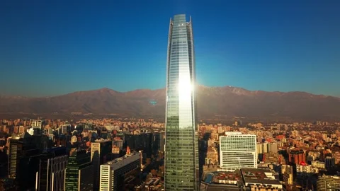Drone Horizontal Tracking Close Up Shot of Costanera Center Skyscraper with.. Stock Footage 339254209