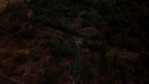 Drone Horizontal Tracking High Angle View of a Cableway Support Tower and B.. Stock Footage 339254145