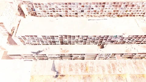 Drone Horizontal Tracking Panoramic View over Rows of Multi Tiered Cemetery.. Video stock 339253915