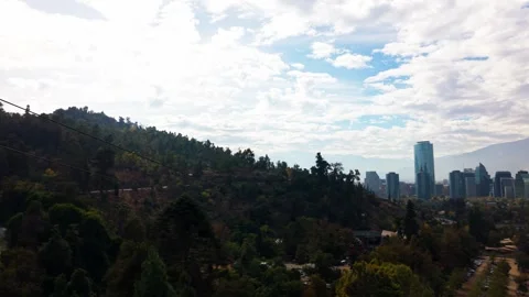 Drone Horizontal Tracking Panoramic View from a Forested Hill to the Modern.. Video stock 339254143