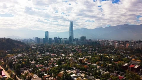 Drone Horizontal Zooming Out Panoramic Shot of Santiago City Skyline and An.. Vídeos de archivo 339254126